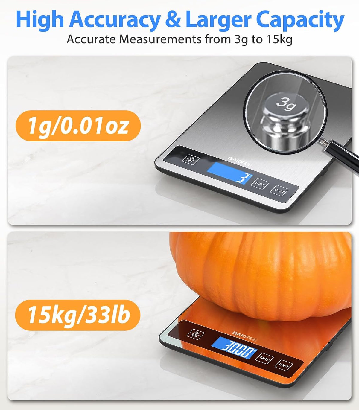 Food Scale, 33lb/15kg Kitchen Scale, 1g Precision, Black