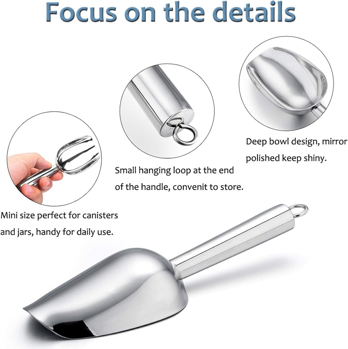 Mini Scoop, 3 Ounce Stainless Steel Kitchen Utility Scoops, 4 Pack