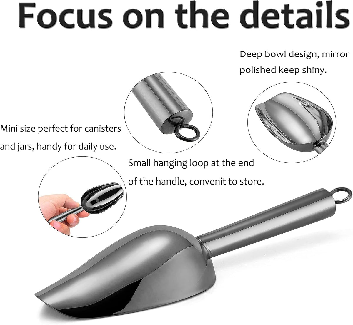 Mini Scoop, 3 Ounce Stainless Steel Kitchen Utility Scoops, 4 Pack
