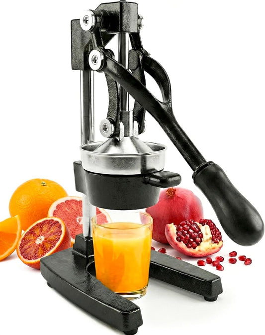 Ultra-Premium Cast Iron Juicer | Extra-Large, Heavy Duty, Commercial Grade, Stainless Steel Manual Hand Press Citrus Squeezer For Fresh Orange Juice, Pomegranate, Lemon, and Much More (Black)