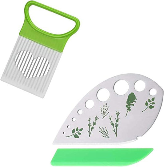 2 PACK Stainless Steel Peeler Vegetable Leaf Stripping Tool LooseLeaf Kale Razor Metal Herb Pealer for Kale, Chard, Collard Greens 9 holes With Tomato Vegetable Lemon Potato Cutter Slicer
