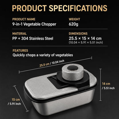 All-in-One Food Chopper & Mandoline Slicer, 9-in-1 Vegetable Chopper with Interchangeable Stainless Steel Blades, BPA-Free Manual Onion Dicer, Julienne & Grater with Container