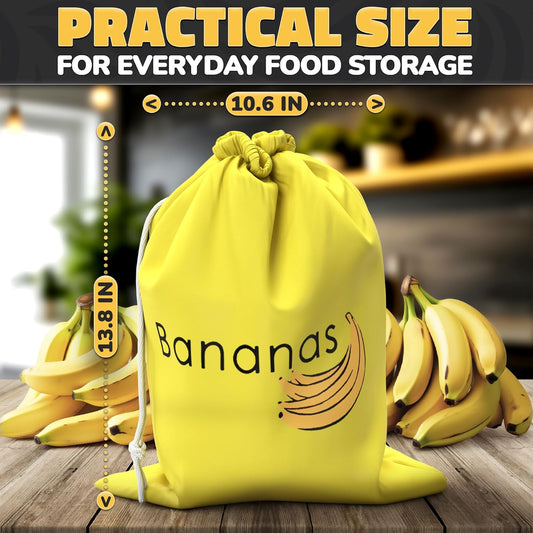 Reusable Banana Bag, 13.8 x 11 In, Nylon Body with Aluminum Lining | Banana Storage Bag to Keep Bananas Fresh Longer, Drawstring and Bead-Lock Closure, Moisture Control Help, Washable, Quick-Dry