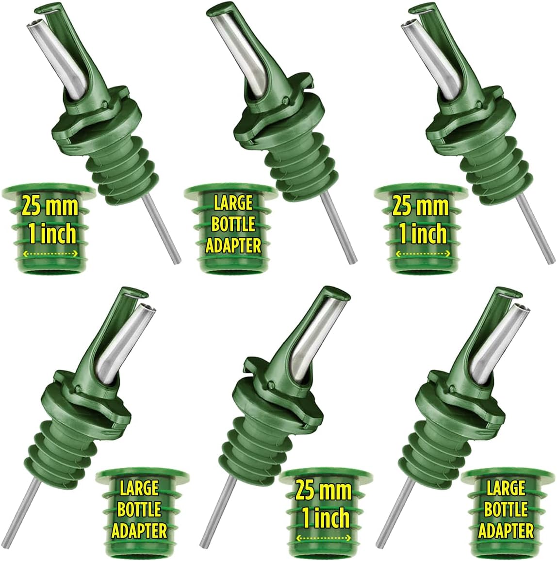 AIRTIGHT Olive Oil Pour Spout for Olive Oil Dispenser - UK Patented Oil Pourer - Hygienic One Handed Open Close Mechanism Keeps Oil Fresh. Dust Caps Cover | Screens Alternative - Green 2 PCs