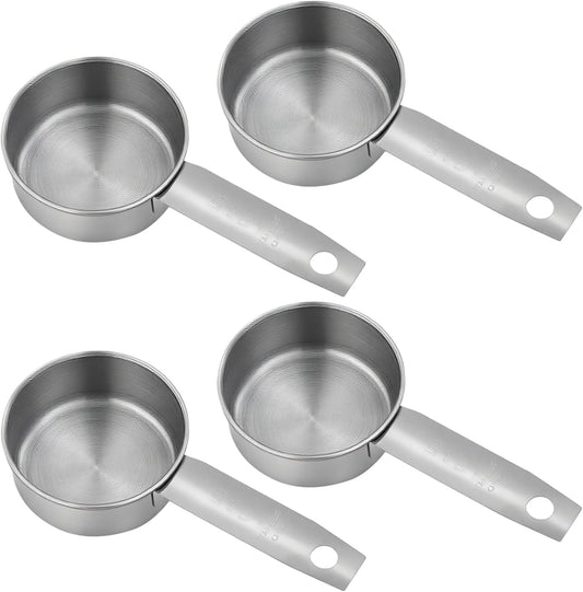 4 Pcs 1/4 Inch Cup Scoop, Stainless Steel 2 oz Measuring Cup | 60ml Metal Coffee Measuring Cup, for Cooking, Baking, Kitchen Wet and Dry Ingredients, Dishwasher Safe, Comfortable Hand Feel