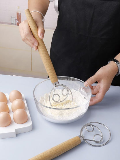 DANISH Dough Whisk for Dough Making – Unbreakable 13 Inch Artisan Stainless Steel Sourdough Whisk with Solid ErgoGrip Wooden Handle, Non-Rust Anti-Clog Design for Bread, Pizza, Pastry & Biscuit Dough