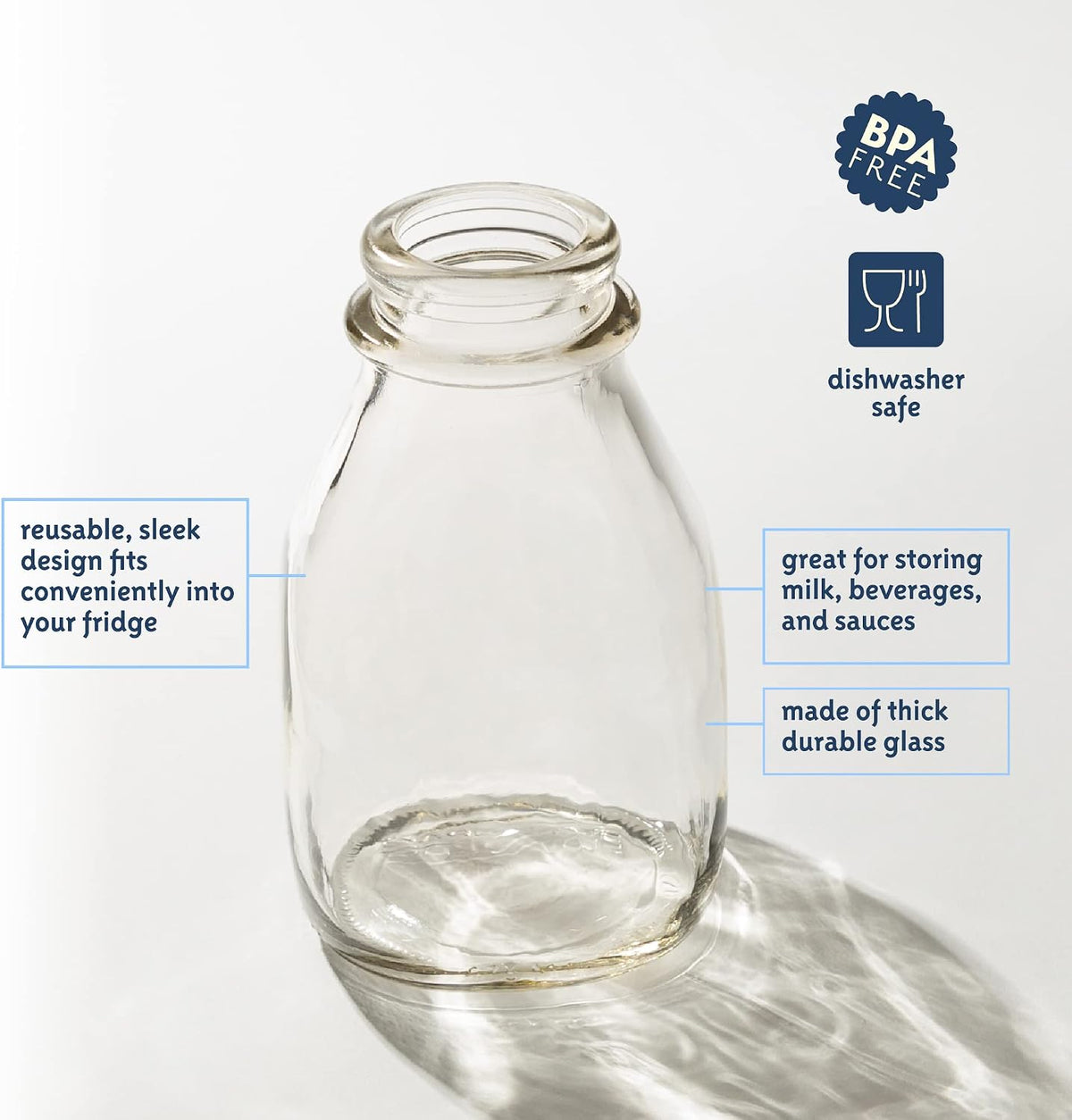 16 oz Glass Milk Bottle with Lid and Pour Spout – Small Glass Creamer Container for Refrigerator – Airtight Pint Milk Bottle for Coffee, Tea, and Liquid Storage