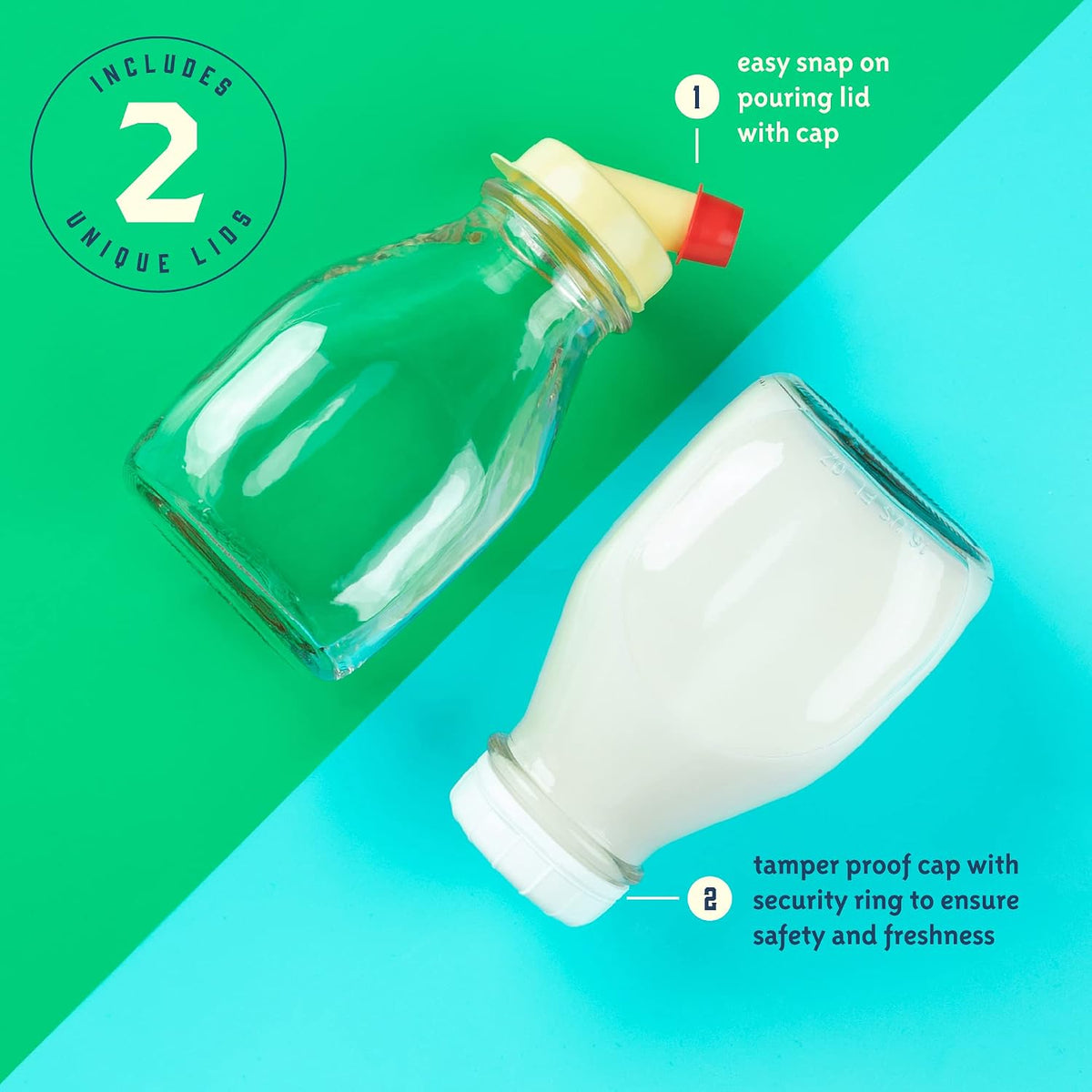 16 oz Glass Milk Bottle with Lid and Pour Spout – Small Glass Creamer Container for Refrigerator – Airtight Pint Milk Bottle for Coffee, Tea, and Liquid Storage