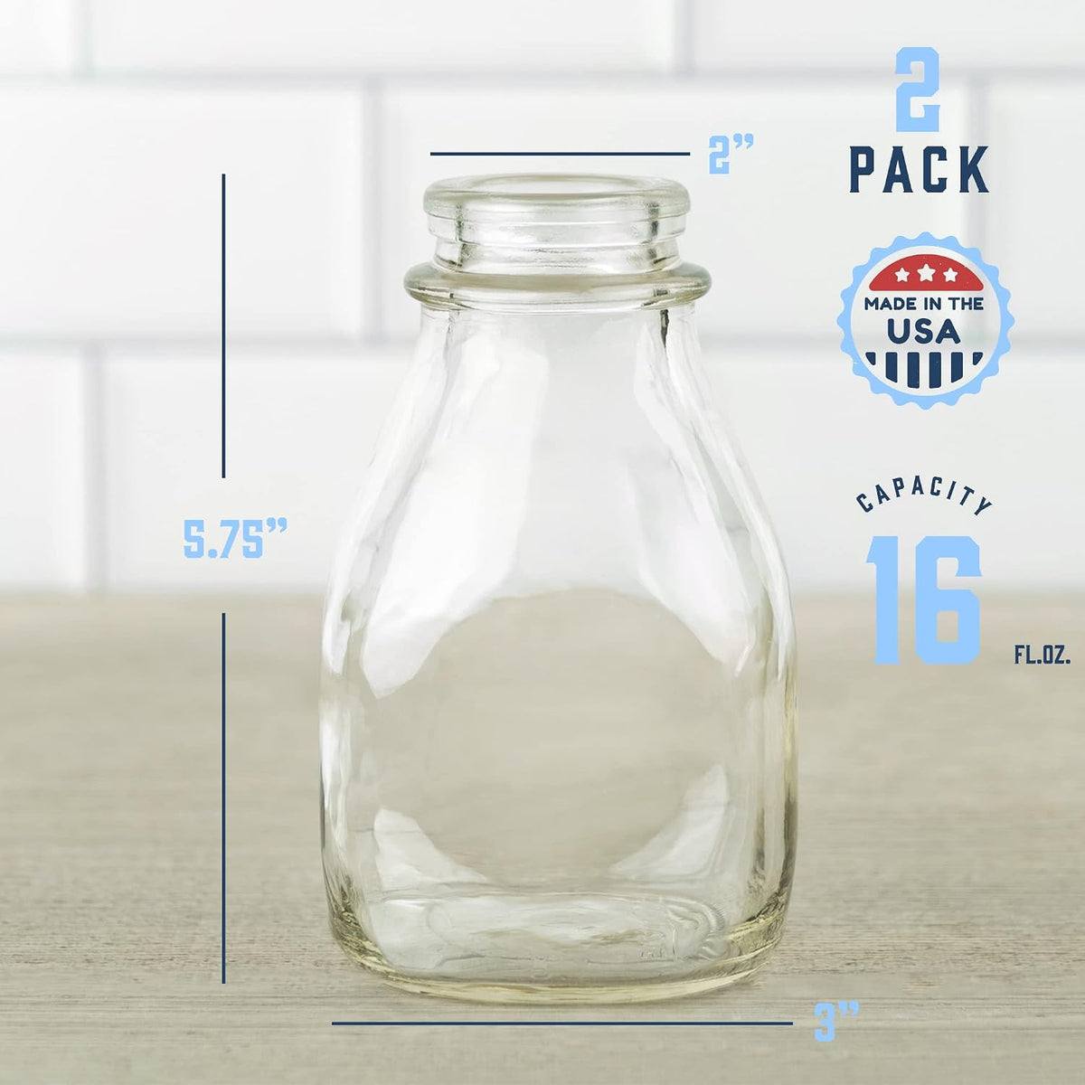 16 oz Glass Milk Bottle with Lid and Pour Spout – Small Glass Creamer Container for Refrigerator – Airtight Pint Milk Bottle for Coffee, Tea, and Liquid Storage