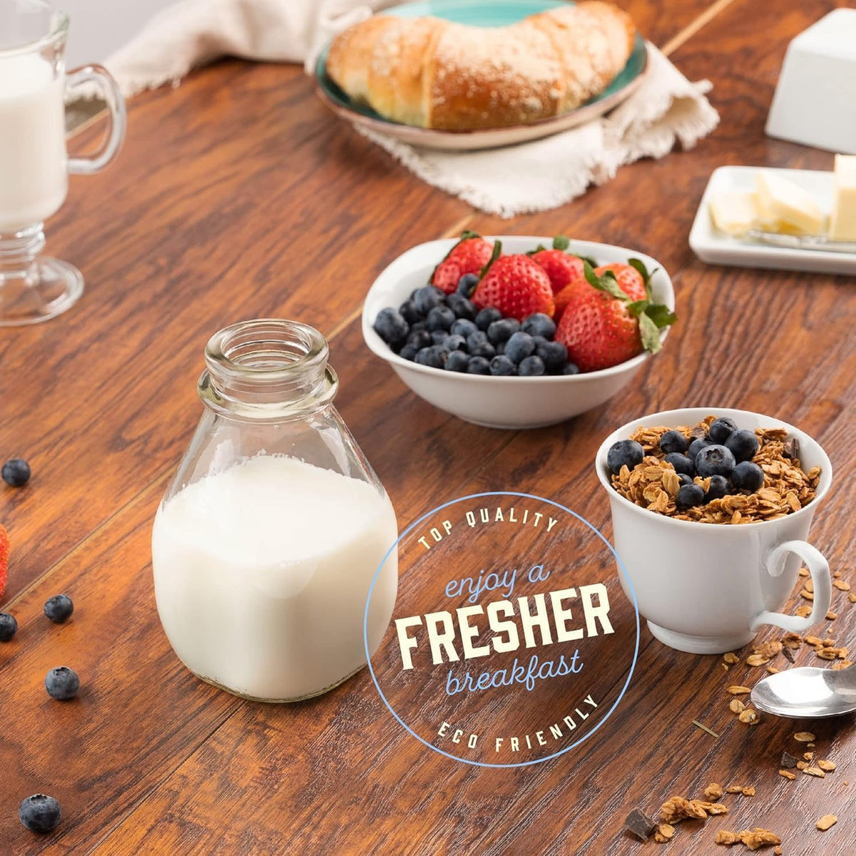 16 oz Glass Milk Bottle with Lid and Pour Spout – Small Glass Creamer Container for Refrigerator – Airtight Pint Milk Bottle for Coffee, Tea, and Liquid Storage
