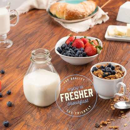 16 oz Glass Milk Bottle with Lid and Pour Spout – Small Glass Creamer Container for Refrigerator – Airtight Pint Milk Bottle for Coffee, Tea, and Liquid Storage