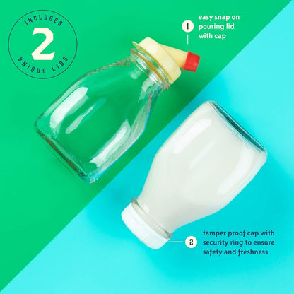 16 oz Glass Milk Bottle with Lid and Pour Spout – Small Glass Creamer Container for Refrigerator – Airtight Pint Milk Bottle for Coffee, Tea, and Liquid Storage