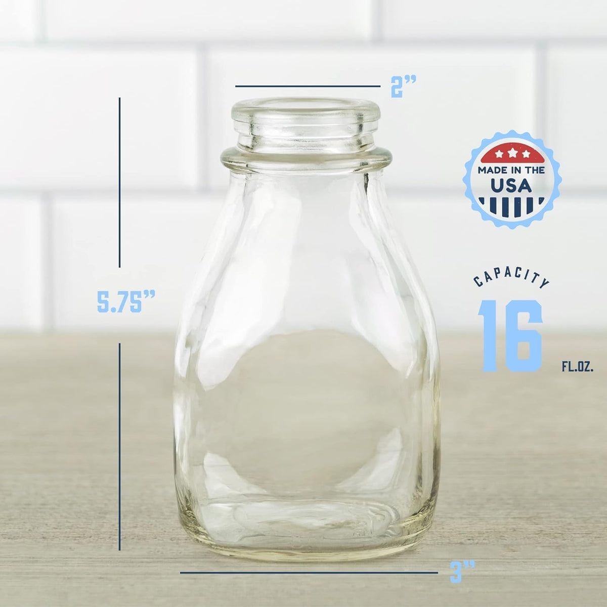 16 oz Glass Milk Bottle with Lid and Pour Spout – Small Glass Creamer Container for Refrigerator – Airtight Pint Milk Bottle for Coffee, Tea, and Liquid Storage