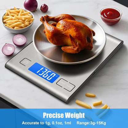33lb Rechargeable Food Scale, 304 Stainless Steel Kitchen Scale