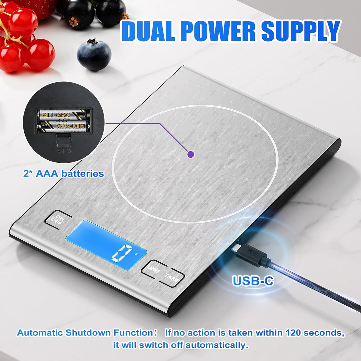 33lb Rechargeable Food Scale, 304 Stainless Steel Kitchen Scale