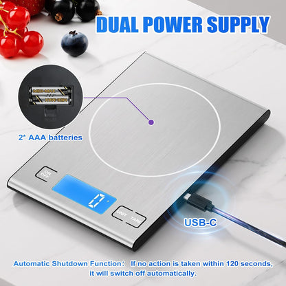 33lb Rechargeable Food Scale, 304 Stainless Steel Kitchen Scale