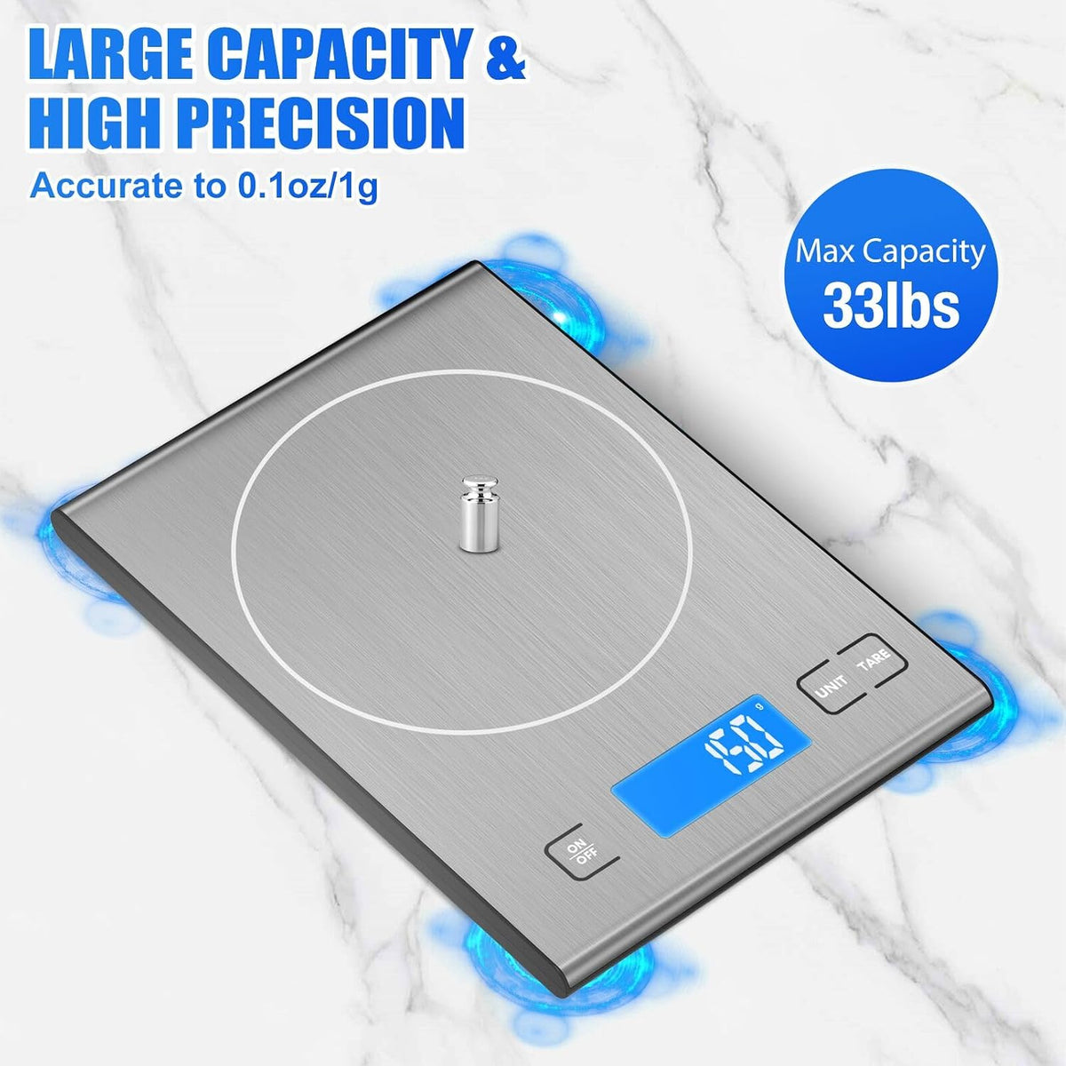 33lb Rechargeable Food Scale, 304 Stainless Steel Kitchen Scale