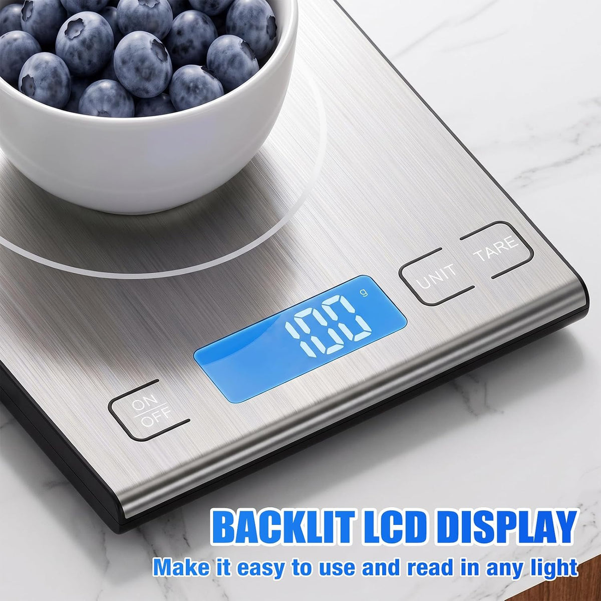 33lb Rechargeable Food Scale, 304 Stainless Steel Kitchen Scale