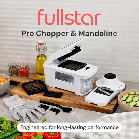 Pro XL Vegetable Chopper & Mandoline Slicer w Pull-Out Catch Tray | 4 in 1 Veggie, Onion & Fruit Slicer, Dicer & Grater with Sharp Stainless Steel Blades - XL Food Prep Set (White)