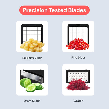 Pro XL Vegetable Chopper & Mandoline Slicer w Pull-Out Catch Tray | 4 in 1 Veggie, Onion & Fruit Slicer, Dicer & Grater with Sharp Stainless Steel Blades - XL Food Prep Set (White)