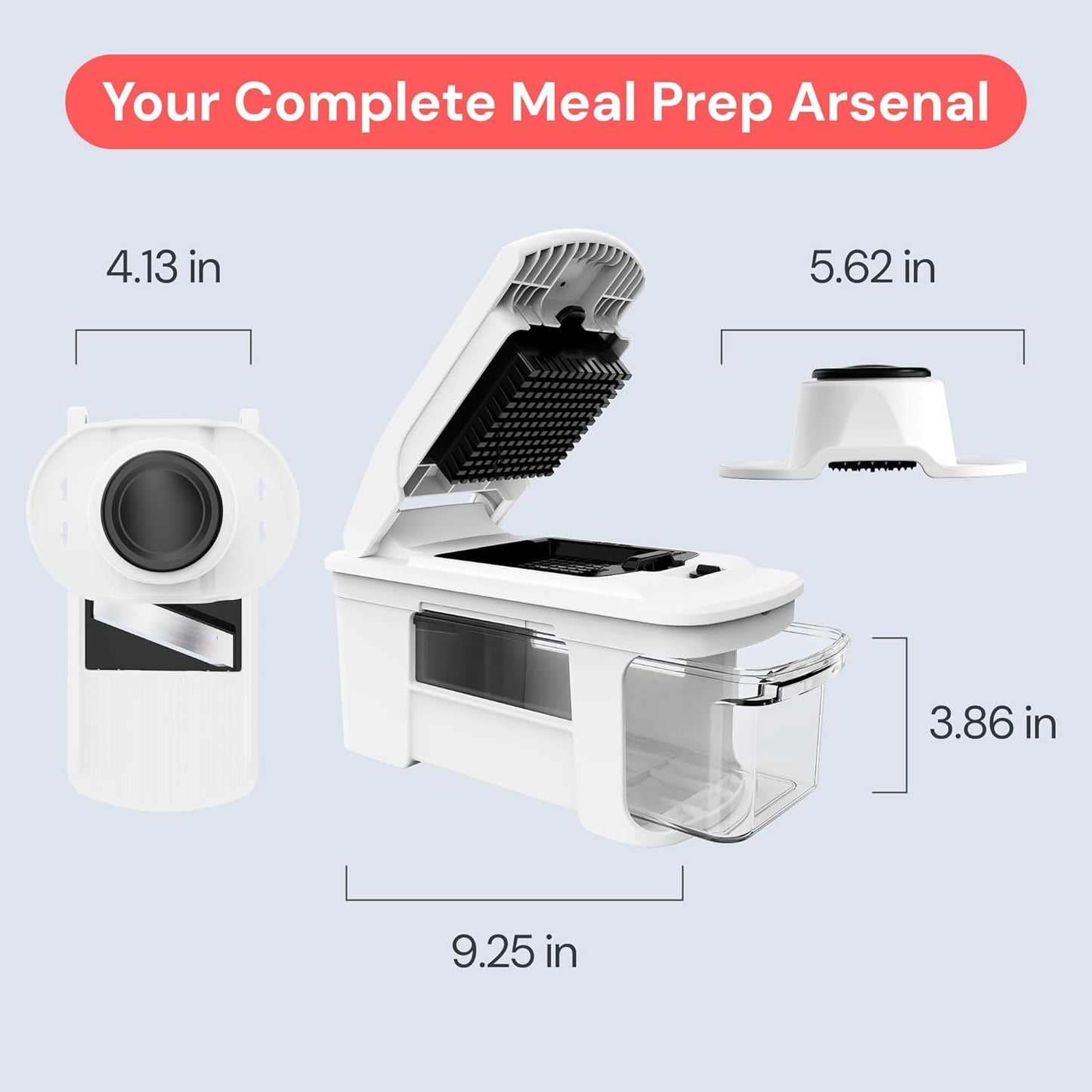 Pro XL Vegetable Chopper & Mandoline Slicer w Pull-Out Catch Tray | 4 in 1 Veggie, Onion & Fruit Slicer, Dicer & Grater with Sharp Stainless Steel Blades - XL Food Prep Set (White)