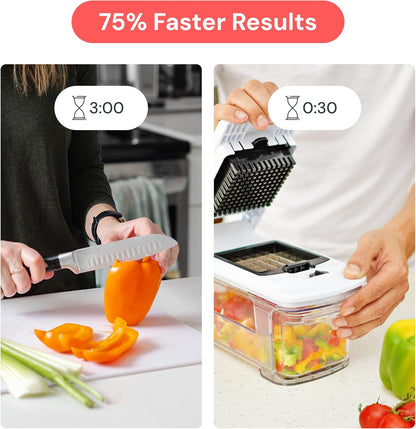 Pro XL Vegetable Chopper & Mandoline Slicer w Pull-Out Catch Tray | 4 in 1 Veggie, Onion & Fruit Slicer, Dicer & Grater with Sharp Stainless Steel Blades - XL Food Prep Set (White)