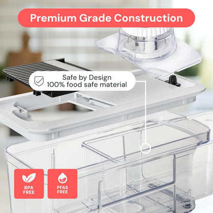 Pro XL Vegetable Chopper & Mandoline Slicer w Pull-Out Catch Tray | 4 in 1 Veggie, Onion & Fruit Slicer, Dicer & Grater with Sharp Stainless Steel Blades - XL Food Prep Set (White)
