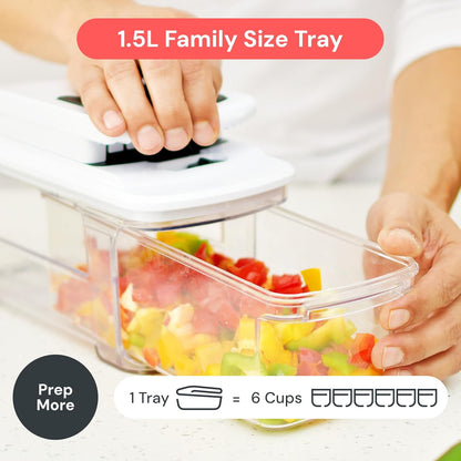 Pro XL Vegetable Chopper & Mandoline Slicer w Pull-Out Catch Tray | 4 in 1 Veggie, Onion & Fruit Slicer, Dicer & Grater with Sharp Stainless Steel Blades - XL Food Prep Set (White)