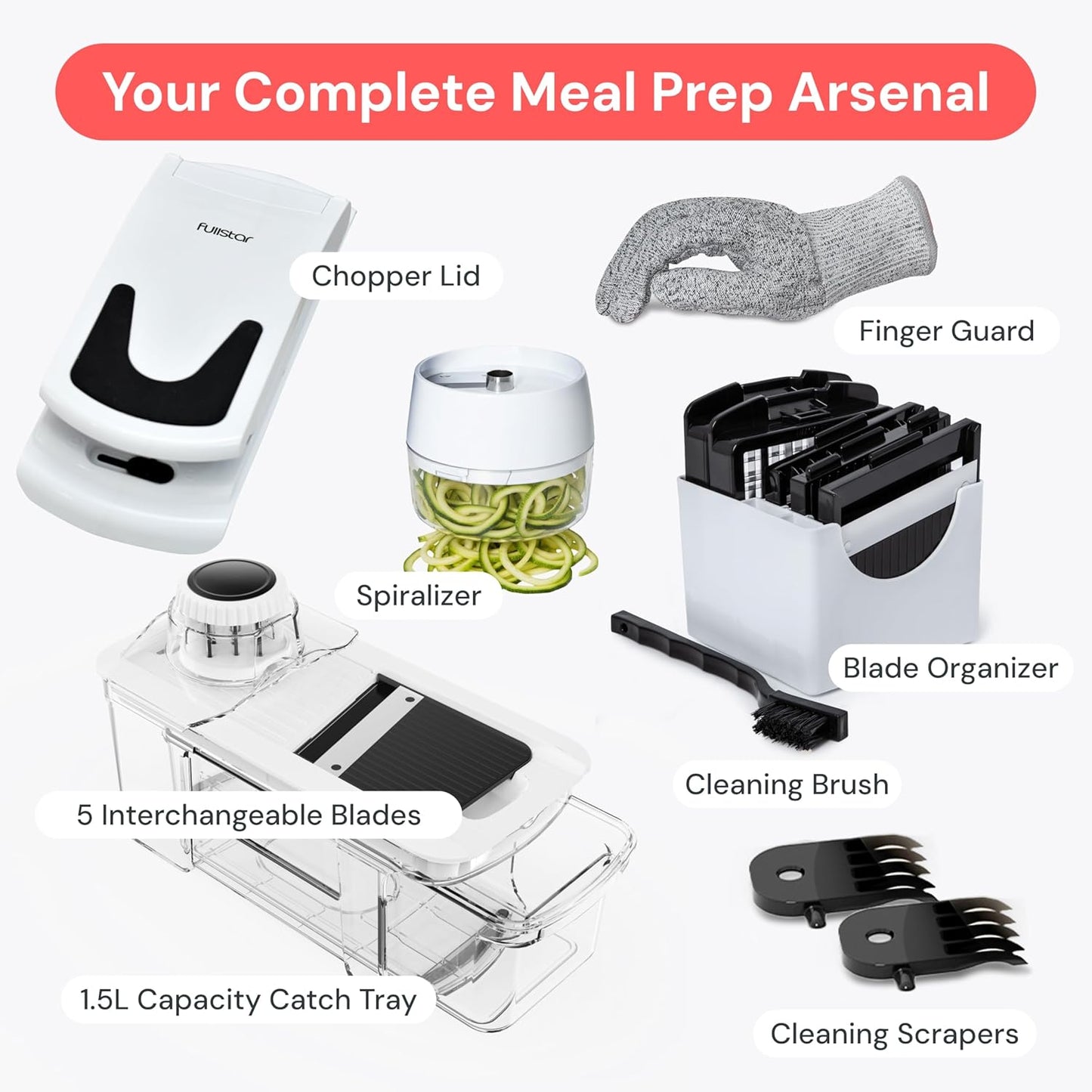 Pro XL Vegetable Chopper & Mandoline Slicer w Pull-Out Catch Tray | 4 in 1 Veggie, Onion & Fruit Slicer, Dicer & Grater with Sharp Stainless Steel Blades - XL Food Prep Set (White)