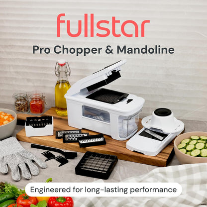 Pro XL Vegetable Chopper & Mandoline Slicer w Pull-Out Catch Tray | 4 in 1 Veggie, Onion & Fruit Slicer, Dicer & Grater with Sharp Stainless Steel Blades - XL Food Prep Set (White)