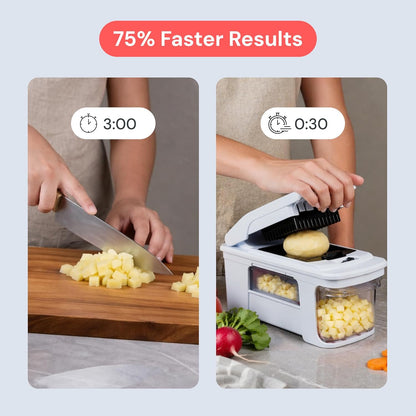 Pro XL Vegetable Chopper & Mandoline Slicer w Pull-Out Catch Tray | 4 in 1 Veggie, Onion & Fruit Slicer, Dicer & Grater with Sharp Stainless Steel Blades - XL Food Prep Set (White)