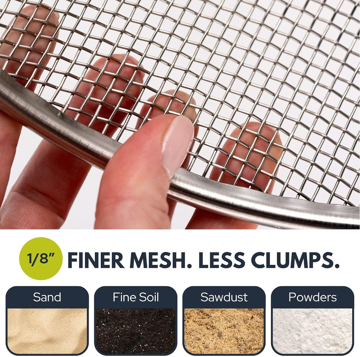 Round Soil Sifter, 1/4-inch Stainless Steel Sieve with Handles