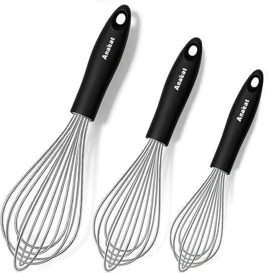 3 Packs Stainless Steel Whisk Set - Balloon Whisk, Thick Stainless Steel Wire ＆ Strong Handles, Egg Beater for Cooking, Blending, Whisking, Beating and Stirring (9"+11"+12")