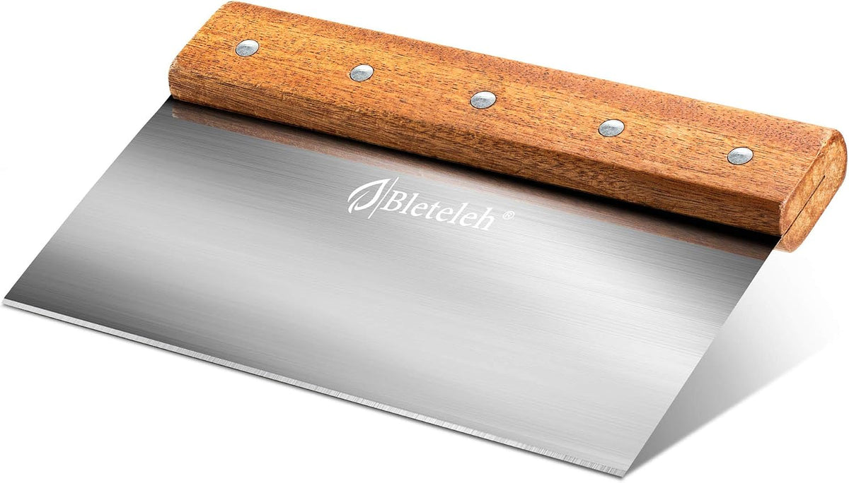 Bench Scraper Dough Cutter Stainless Steel 8-Inch Wood Handle