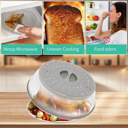 3 Pack Collapsible Microwave Food Covers, Splatter Guard,Vented Microwave Lid for Food, BPA free TPR, Dishwasher safe,Gray，Large, Medium, Small