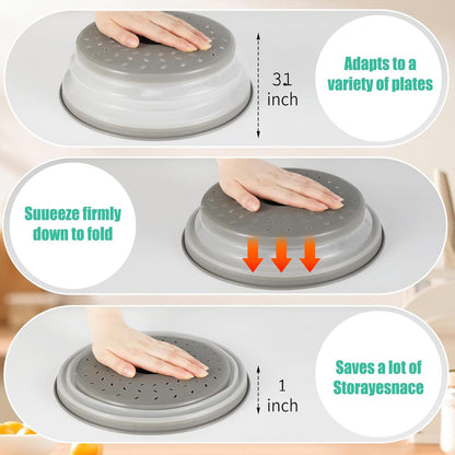 3 Pack Collapsible Microwave Food Covers, Splatter Guard,Vented Microwave Lid for Food, BPA free TPR, Dishwasher safe,Gray，Large, Medium, Small