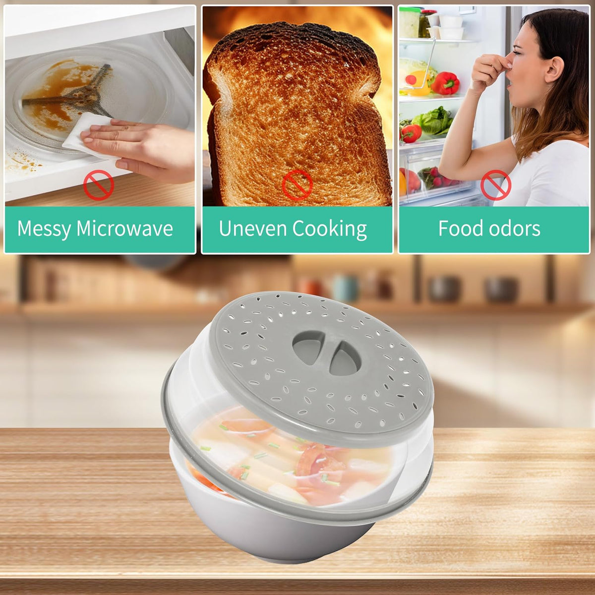 3 Pack Collapsible Microwave Food Covers, Splatter Guard,Vented Microwave Lid for Food, BPA free TPR, Dishwasher safe,Gray，Large, Medium, Small