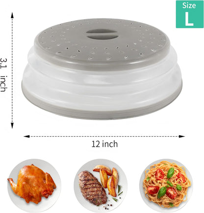 3 Pack Collapsible Microwave Food Covers, Splatter Guard,Vented Microwave Lid for Food, BPA free TPR, Dishwasher safe,Gray，Large, Medium, Small