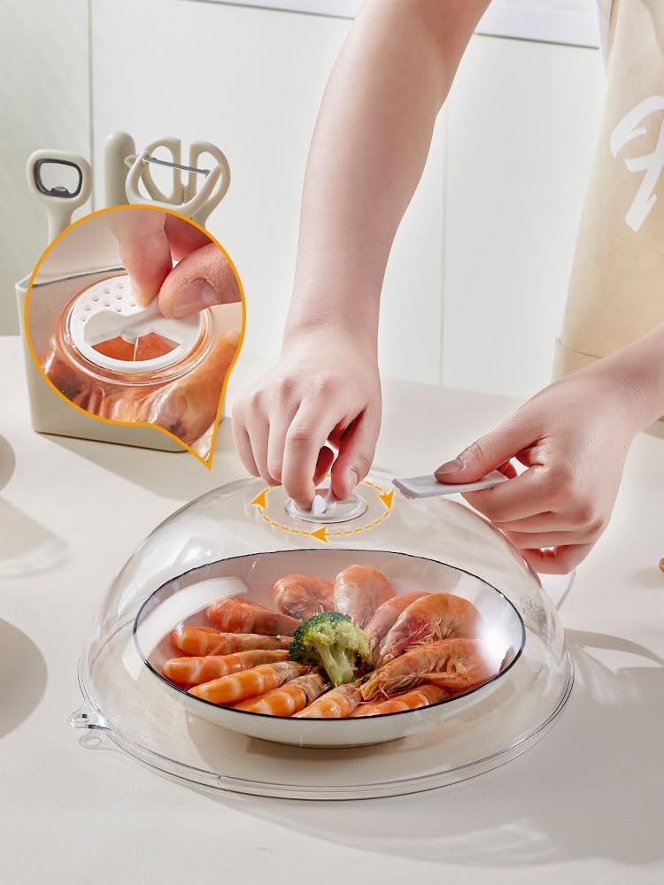 3 Pack Collapsible Microwave Food Covers, Splatter Guard,Vented Microwave Lid for Food, BPA free TPR, Dishwasher safe,Gray，Large, Medium, Small