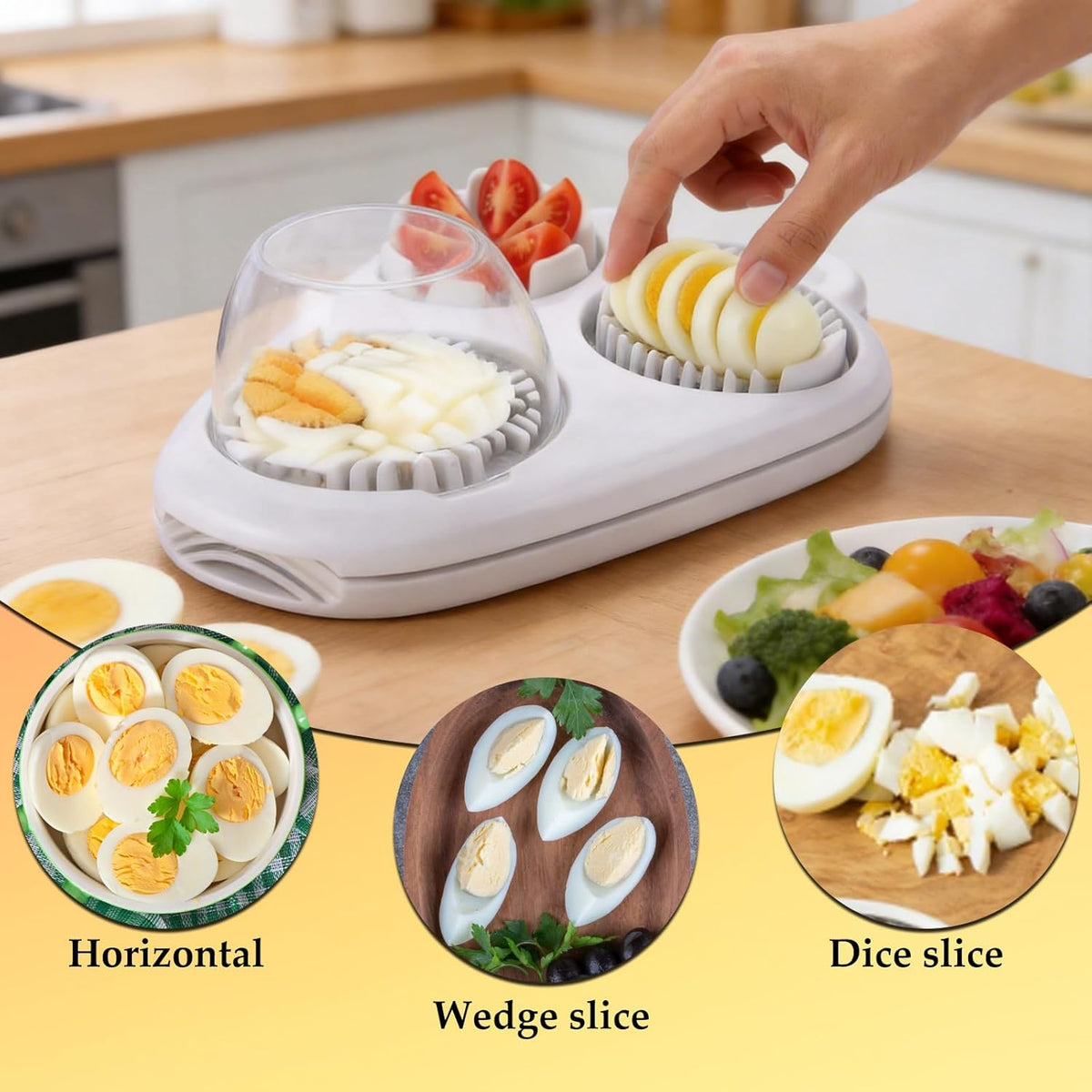 3-in-1 Egg Slicer Cutter, Stainless Steel Egg Dicer with 3 Modes | Multi-Function Egg Slicer with 2 Shell Openers, Ideal for Slicing Eggs, Strawberries, Grapes,Mushrooms and Kitchen Prep