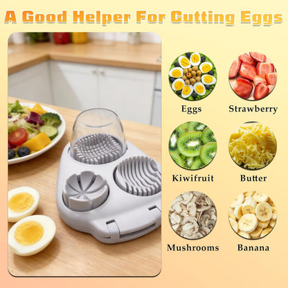 3-in-1 Egg Slicer Cutter, Stainless Steel Egg Dicer with 3 Modes | Multi-Function Egg Slicer with 2 Shell Openers, Ideal for Slicing Eggs, Strawberries, Grapes,Mushrooms and Kitchen Prep