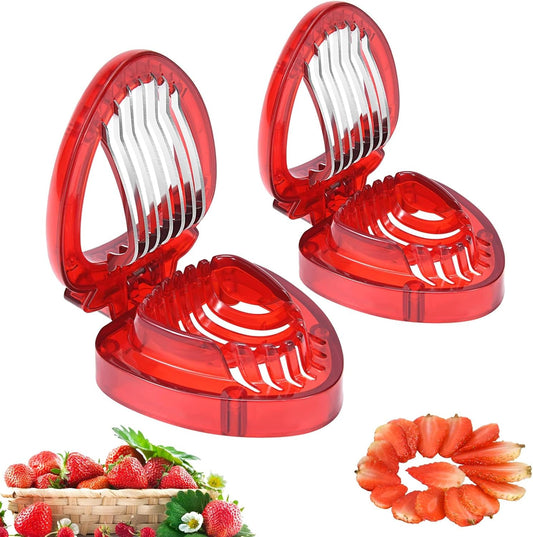 2 PCS Strawberry Slicer, Strawberry Fruit Cutter Slicer Kitchen Gadget Set, Kids Egg Slicer, Fruit Slicing Tool with Stainless Steel Blade
