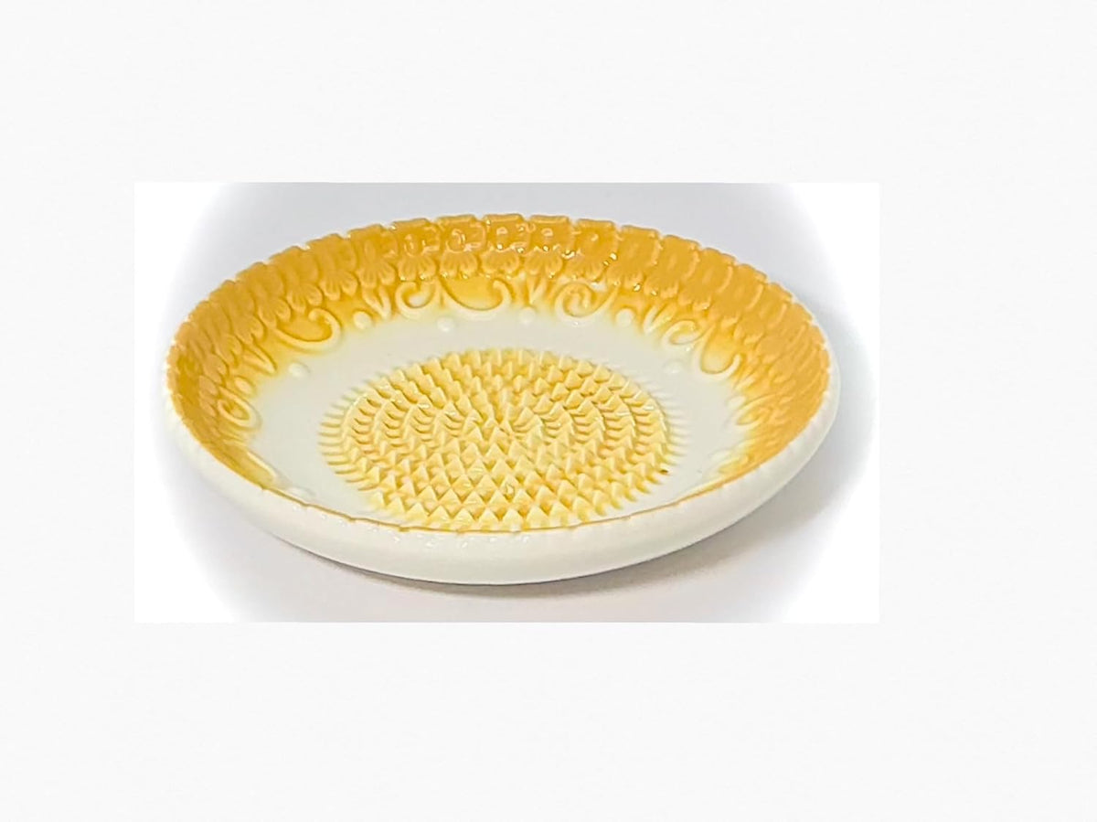 Premium Ceramic Garlic Grater Plate Set - Yellow Embossed