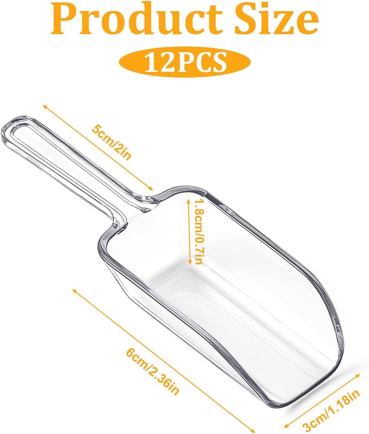12 Pcs Mini Acrylic Plastic Kitchen Scoops 4.3" Multi Purpose Ice Scoops Acrylic Scoop for Canisters for Christmas Popcorn Food Ice Cream Dessert Canisters Jars Buffet Kitchen Bar Wedding Party