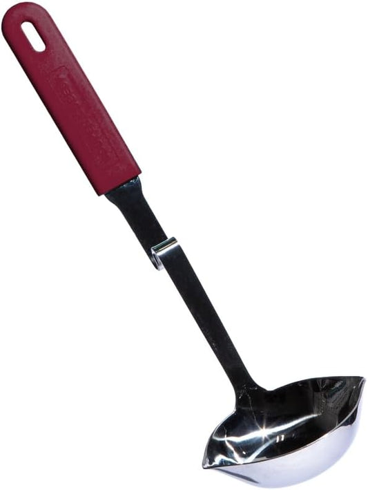 + Lori Greiner No Mess Stainless Steel Soup Ladle with Silicone Handle - Metal Soup Ladle with No Mess Design That Hooks on Side of Any Pot - Cranberry