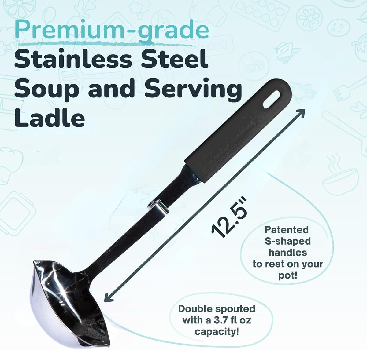 + Lori Greiner No Mess Stainless Steel Soup Ladle with Silicone Handle - Metal Soup Ladle with No Mess Design That Hooks on Side of Any Pot - Cranberry