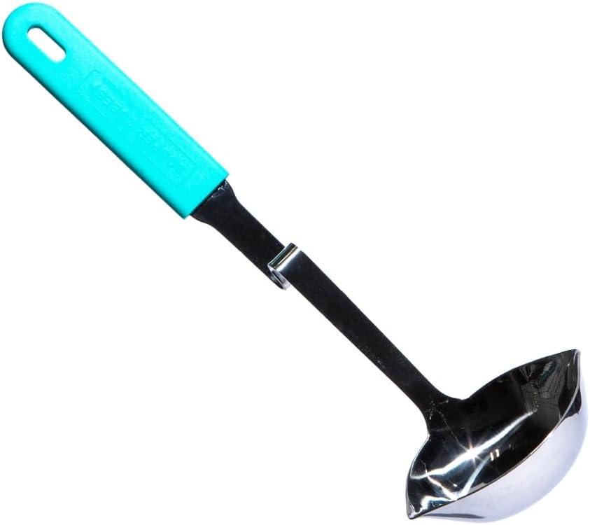 + Lori Greiner No Mess Stainless Steel Soup Ladle with Silicone Handle - Metal Soup Ladle with No Mess Design That Hooks on Side of Any Pot - Cranberry