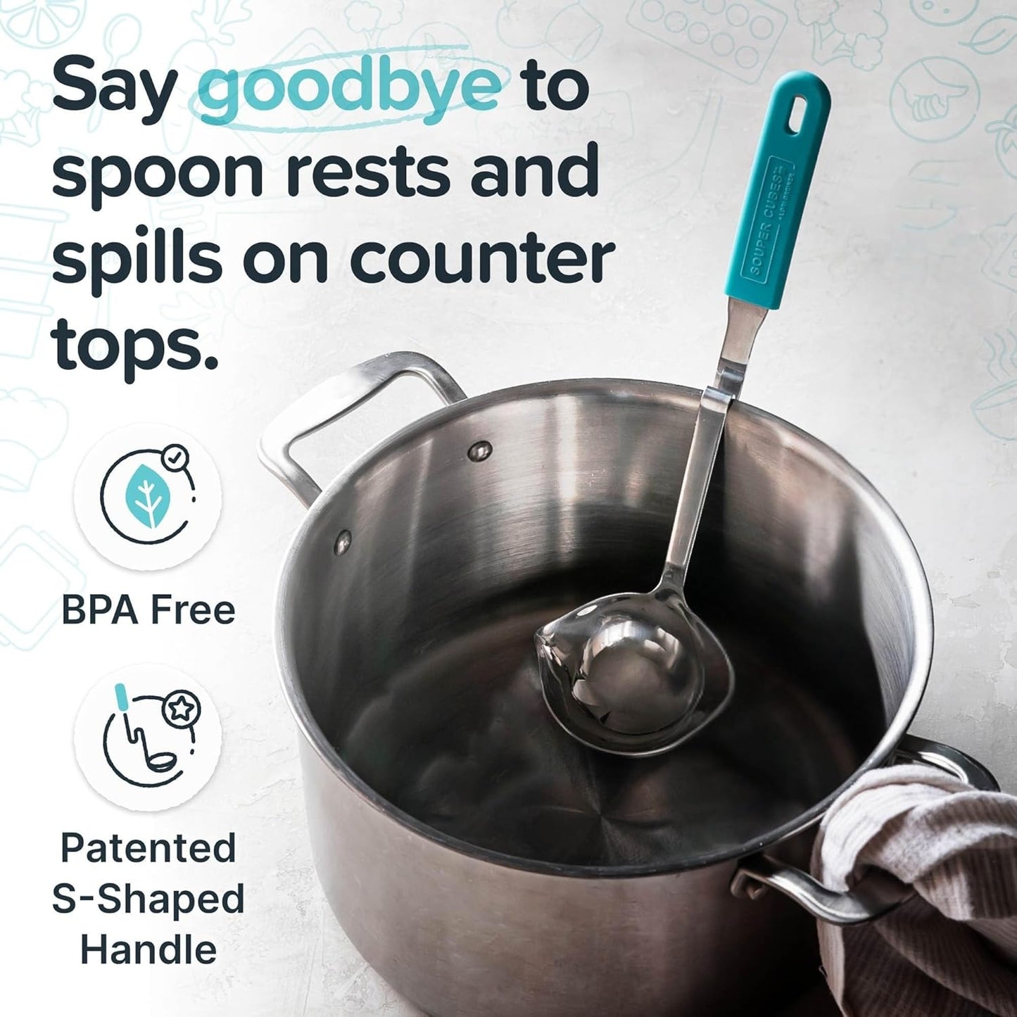 + Lori Greiner No Mess Stainless Steel Soup Ladle with Silicone Handle - Metal Soup Ladle with No Mess Design That Hooks on Side of Any Pot - Cranberry