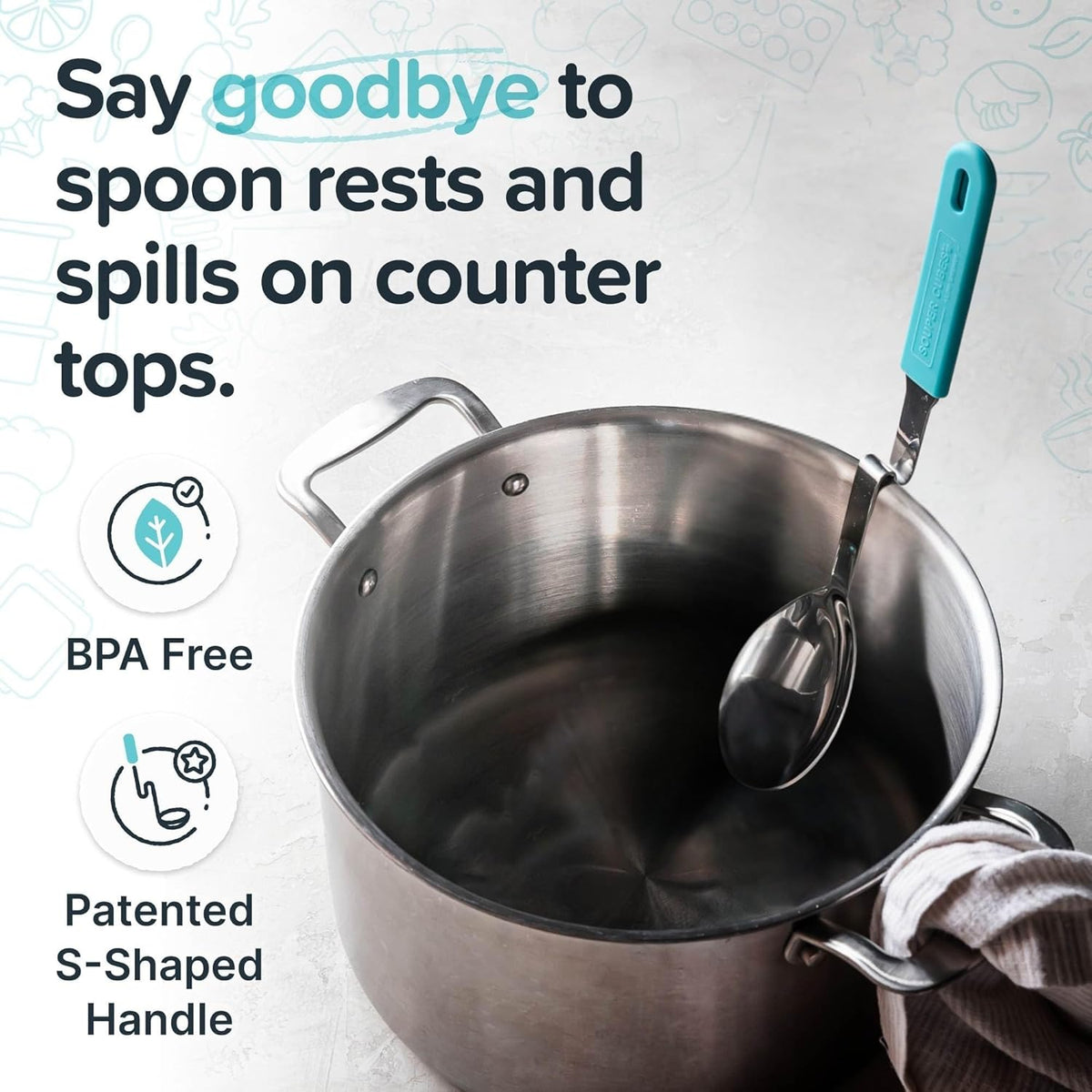 + Lori Greiner No Mess Stainless Steel Soup Ladle with Silicone Handle - Metal Soup Ladle with No Mess Design That Hooks on Side of Any Pot - Cranberry