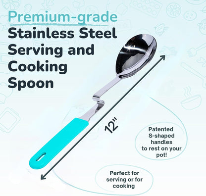 + Lori Greiner No Mess Stainless Steel Soup Ladle with Silicone Handle - Metal Soup Ladle with No Mess Design That Hooks on Side of Any Pot - Cranberry